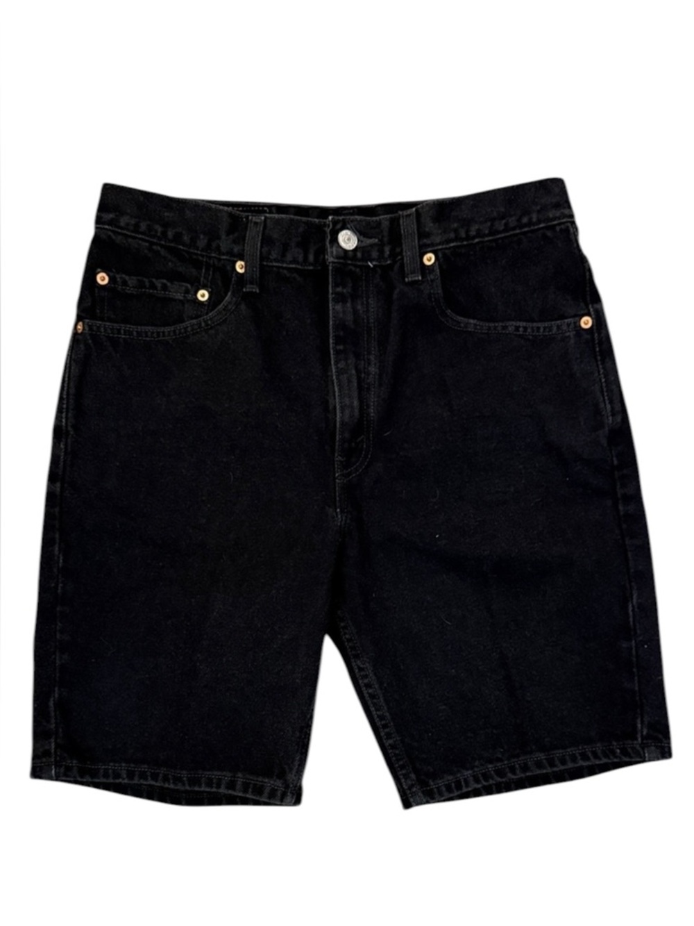 VTG Y2K Levis 505 Black Denim Jean Shorts 100% Cotton Batwing Fade 33 (Fits 31)